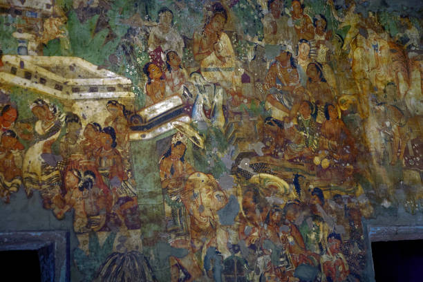 Ajanta cave mural  UNESCO world heritage Site near Aurangabad 19 Sep 2006 Ajanta cave mural  UNESCO world heritage Site near Aurangabad Maharashtra India ajanta caves stock pictures, royalty-free photos & images
