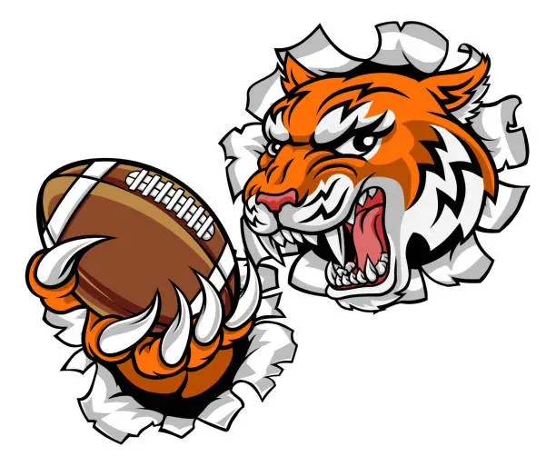 Vector illustration of Tiger American Football Player Sports Mascot