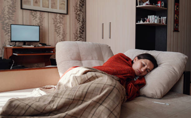 istock Sick and Flu Woman. Caught Cold. Woman feeling cold 1264483585