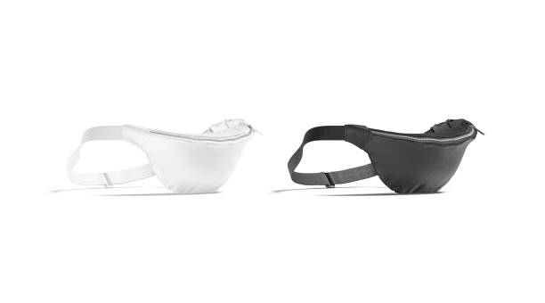 istock Blank black and white waist bag mockup stand, side view 1264485733