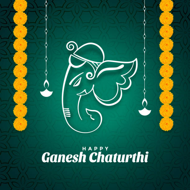 ganesh chaturthi festival wishes card with marigold flowers ganesh chaturthi festival wishes card with marigold flowers 32330 stock illustrations