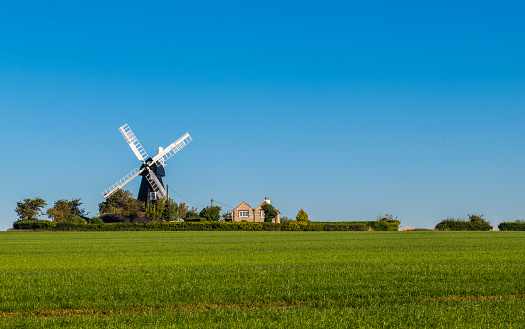Lytham St Annes Windmill. Lytham Windmill is situated on Lytham Green in the coastal town of Lytham St Annes, Lancashire, England. United Kingdom - 24th of February 2023