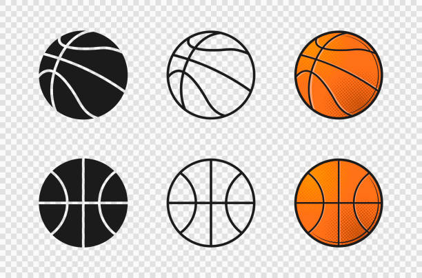 basketbol topu simgeleri ayarlayın. turuncu renk, siluet, anahat top şekli. - basketball stock illustrations
