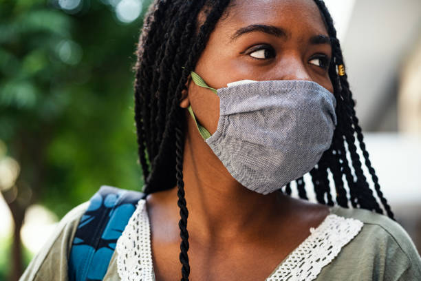 istock Young woman wearing protective face mask 1264500620