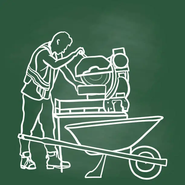 Vector illustration of Brick Saw Chalkboard