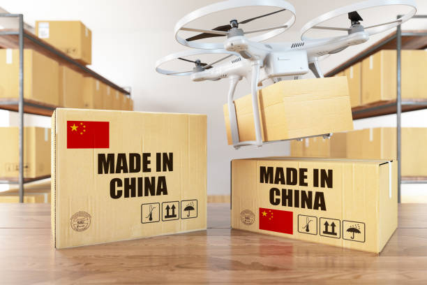 istock Made in China Delivery Concept with Cargo Box and Drone 1264510324