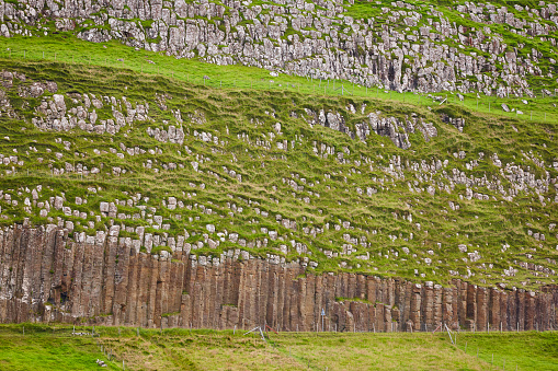 Basalt block rock formation in Faroe islands. Geology volcanic mineral