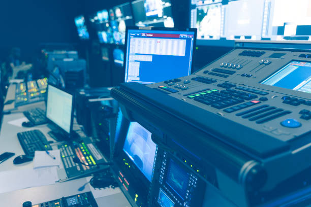 istock Television Broadcast, working with video and audio mixer, control broadcasts in recording studio. 1264511995