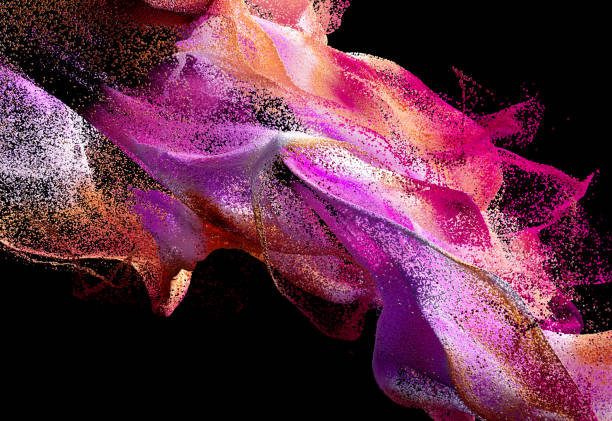 istock 3d render of abstract art 3d background with surreal smoke fluid  loud in explosion process in organic curve wavy forms based on small balls particles in orange white and pink color on black 1264516755