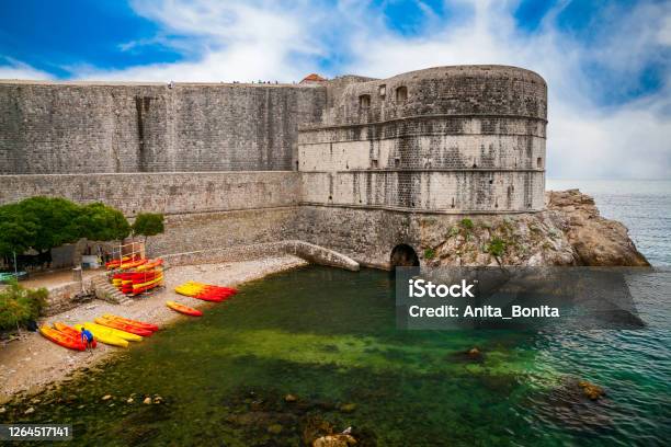 Dubrovnik City Walls Near The Public Beach Kolorina Stock Photo - Download Image Now