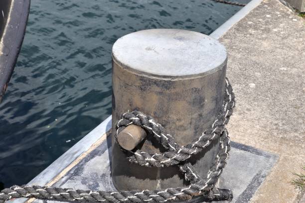 istock Different bollards and technical installations of vessel traffic at a port 1264519466