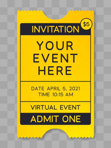 Event Ticket Poster Event ticket poster vertical information virtual event yellow ticket design illustration vector. club concert stock illustrations