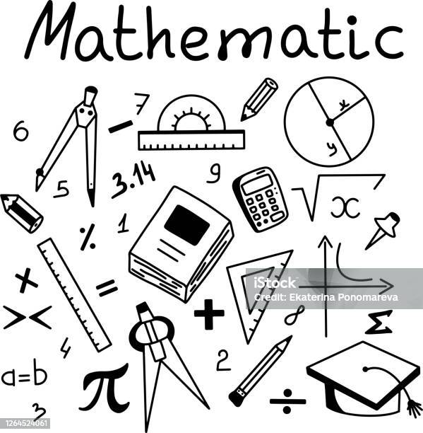 Set Of Doodles With Mathematical Elements Stock Illustration - Download Image Now - Mathematical Symbol, Mathematics, Cube Shape