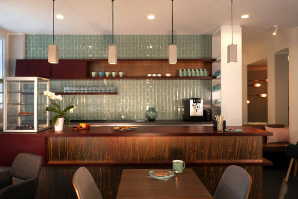 istock Modern Retro Cafe with green tile wall background 1264525414