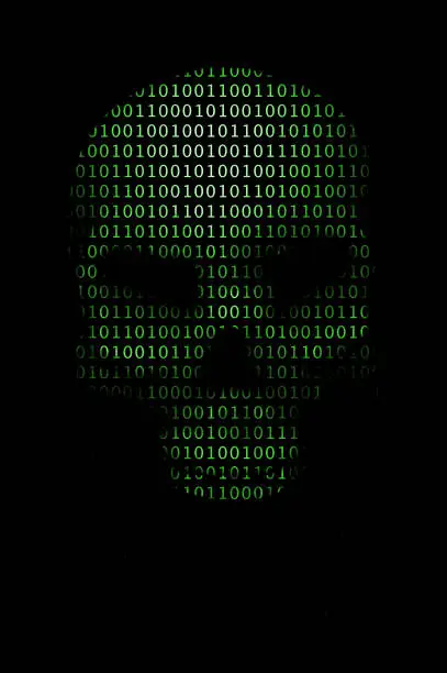 Green binary code computer virus ASCII 3D Illustration scary skull
