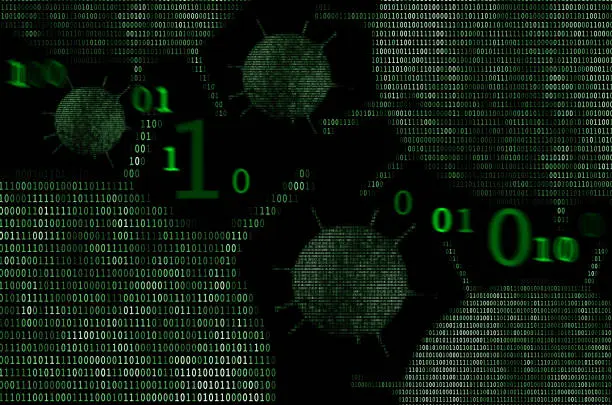 Green binary code computer virus ASCII 3D Illustration