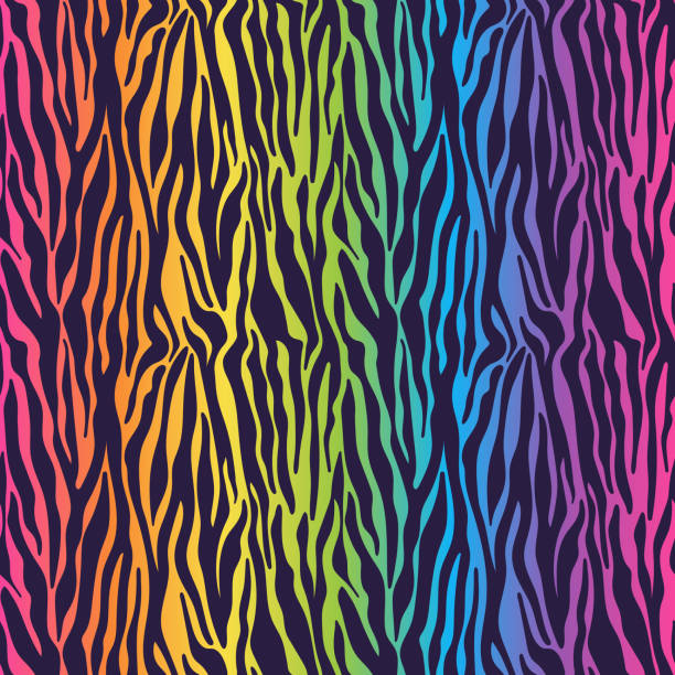 Rainbow Gradient Seamless Pattern Bright and colorful ombre gradient repeating pattern design zebra stripe pics stock illustrations