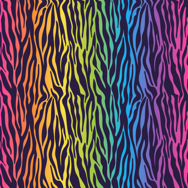 Rainbow Gradient Seamless Pattern Bright and colorful ombre gradient repeating pattern design zebra print stock illustrations