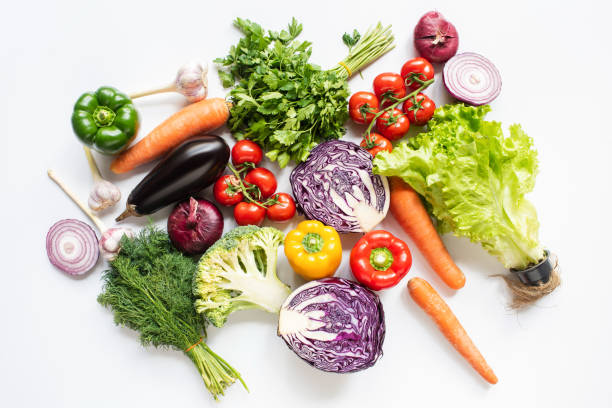 istock top view of colorful assorted fresh vegetables on white background 1264532476