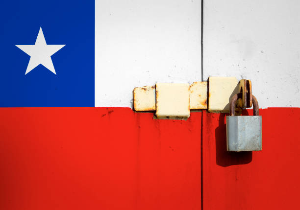 istock Chile flag is on texture. Template. Coronavirus pandemic. Countries may be closed. Locks. 1264539062