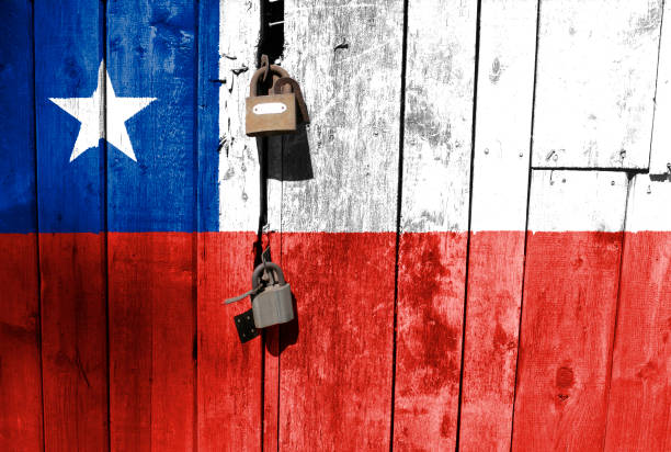 istock Chile flag is on texture. Template. Coronavirus pandemic. Countries may be closed. Locks. 1264539070