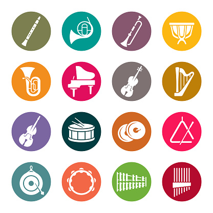 Orchestra instruments vector icon set