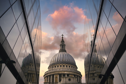 Dusk over St. Paul's Cathedral in Central London, UK.
