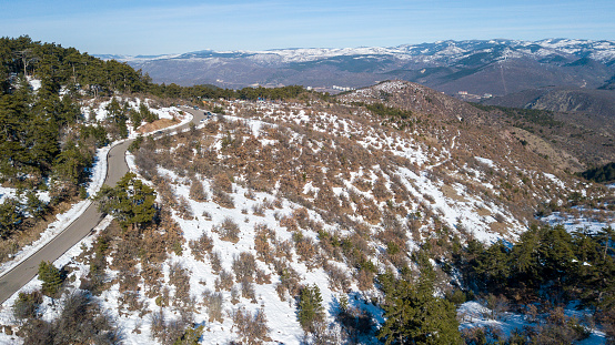 snowy mountain landscape drone photo