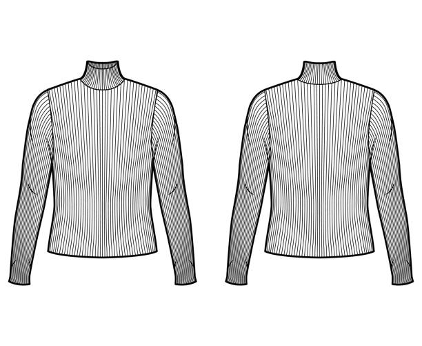 istock Turtleneck ribbed-knit sweater technical fashion illustration with long sleeves, oversized body 1264545945