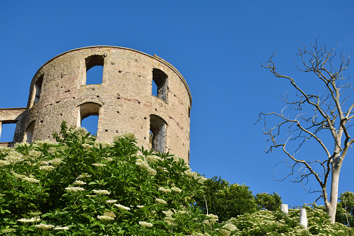 Castle tower at Borgholm Castle ruin, a famous landmark in Sweden