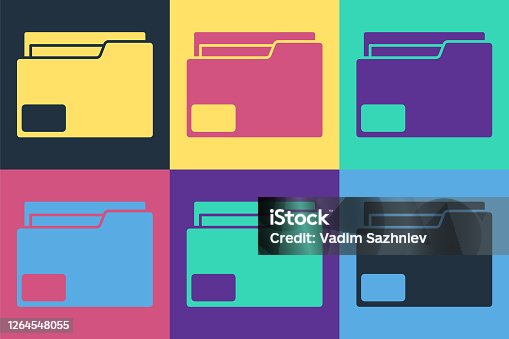 istock Pop art Document folder icon isolated on color background. Accounting binder symbol. Bookkeeping management. Vector Illustration 1264548055