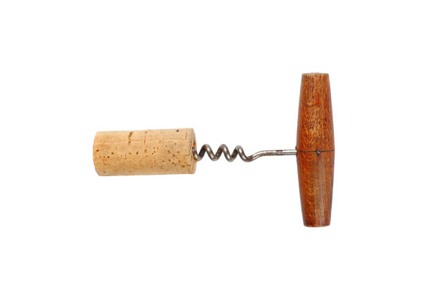 istock Vintage wine bottle opener and cork isolated 1264548201