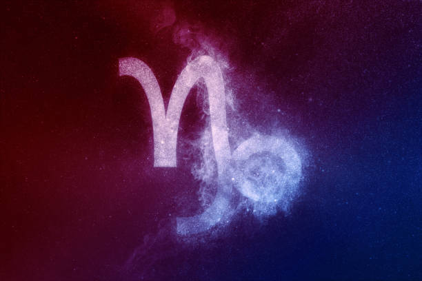 istock Capricorn Zodiac Sign Red Blue. Abstract night sky background 1264550703