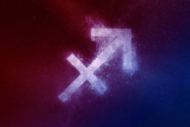istock Sagittarius Zodiac Sign Red Blue. Abstract night sky background 1264551030