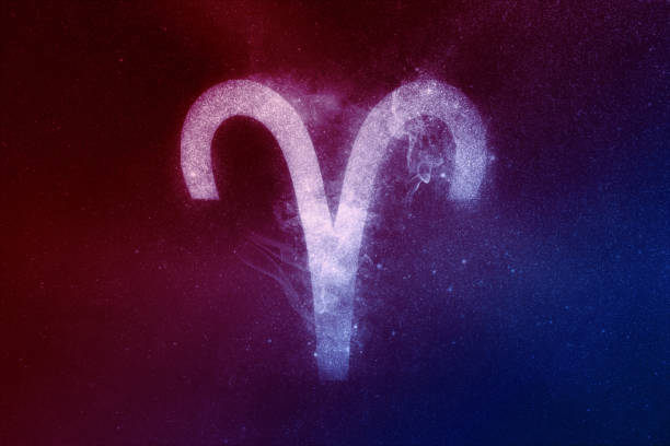 istock Aries Zodiac Sign Red Blue. Abstract night sky background 1264551833