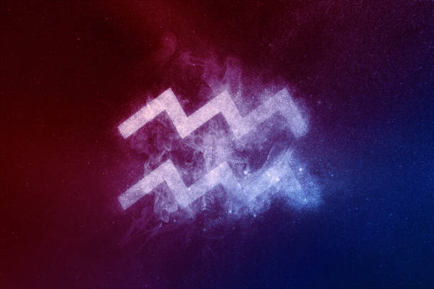 istock Aquarius Zodiac Sign Red Blue. Abstract night sky background 1264553003