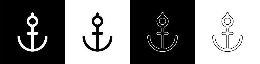 Set Anchor icon isolated on black and white background. Vector Illustration