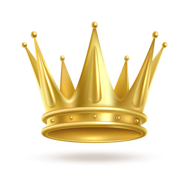 istock Realistic golden crown. 3D elegant queen or king, princess or prince accessory. Monarch majestic jewel diadem, royal imperial coronation symbol. Vector isolated element 1264553615