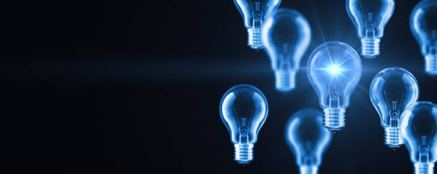 아이디어 개념 복사 공간 - light bulb electricity lighting equipment blue 뉴스 사진 이미지