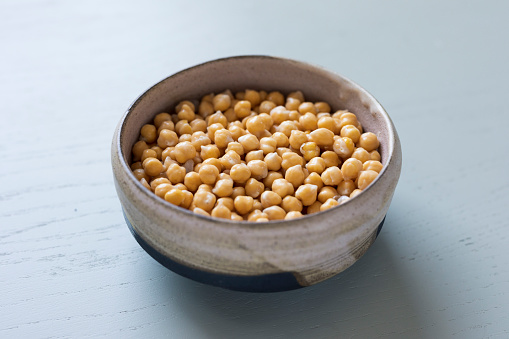 Healthy food: boiled garbanzo beans, a close up.