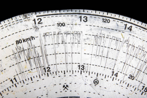 Paper tachograph dial. Professional driver's route. Light background.
