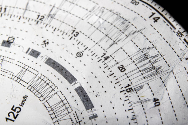 istock Paper tachograph dial. Professional driver's route. Light background. 1264560927