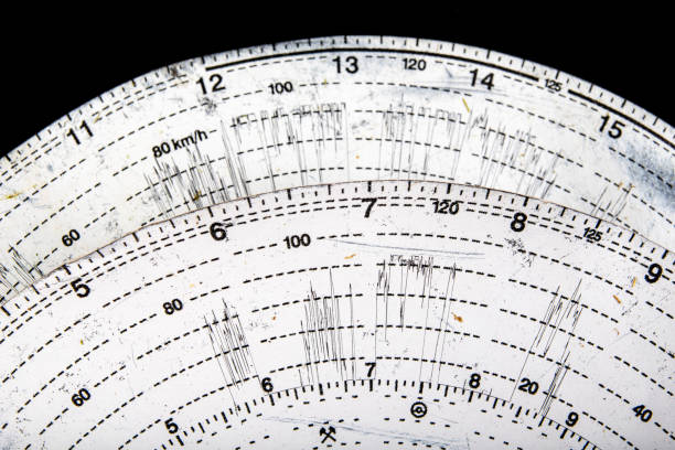 istock Paper tachograph dial. Professional driver's route. Light background. 1264560931