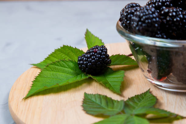 Blackberries in basket with decoration