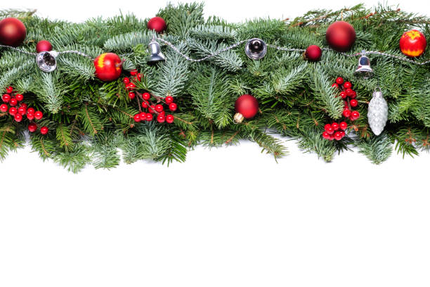 istock Christmas decorative background border with red bauble decorations and holly berries 1264562119