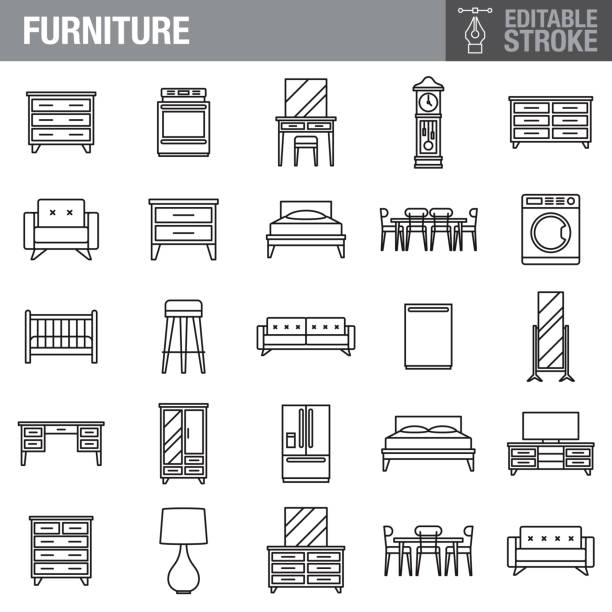 illustrations, cliparts, dessins animés et icônes de ensemble d’icônes de course modifiables de meubles - chest