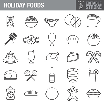 Holiday Foods Editable Stroke Icon Set