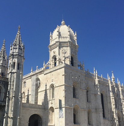 The Jerónimos Monastery near the Tagus river in Lisbon, Portugal.