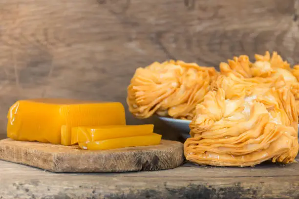 sweet potato and quince paste and fried pastries, traditional Argentine desserts