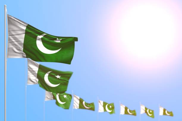 istock nice many Pakistan flags placed diagonal with soft focus and empty place for text - any celebration flag 3d illustration 1264589256